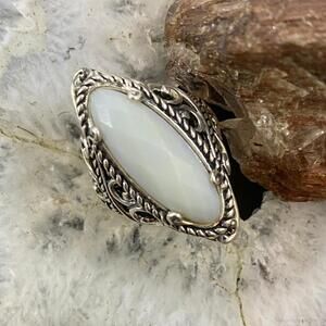 Carolyn Pollack Sterling Silver Marquise Faceted Blue Lace Agate Decorated Ring